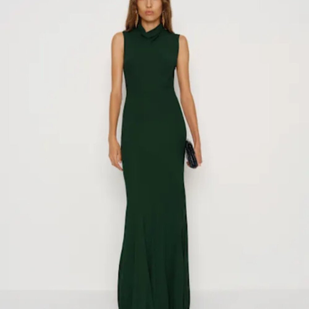 Reformation Alizée Dress | Forest Green Chiffon Maxi Mock Neck | SZ 8 -NWT - Picture 2 of 4